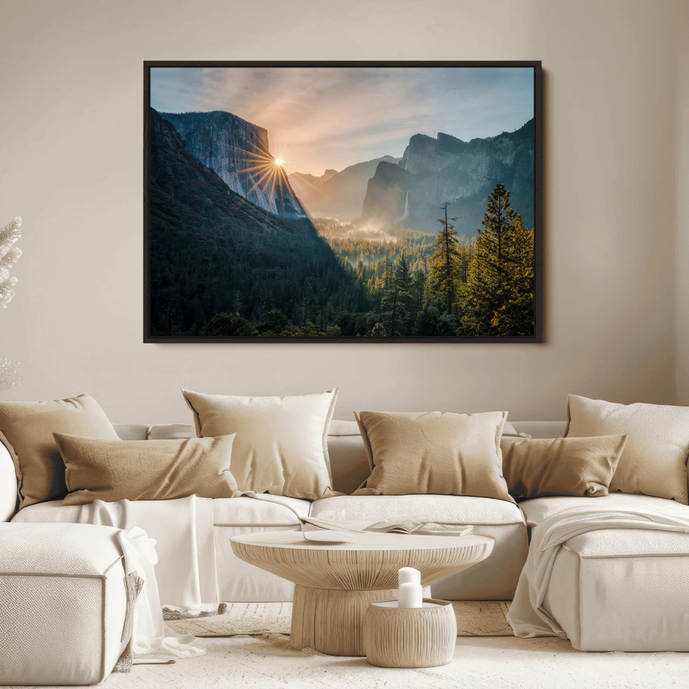 51605481-MGV-FC-36X24_Black-Yosemite Valley Wall Art Canvas Print, Framed Mountain Sunrise Art Picture Print, National Park Perfect Vintage Explorer Decor