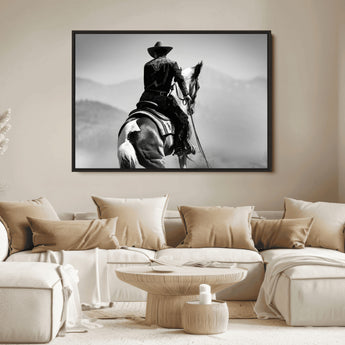 83102464-MGV-FC-36X24_Black-Western Cowboy Wall Art Canvas Print, Framed Monochrome Horse Art Picture Print, Western Equestrian Perfect Rustic Western Decor