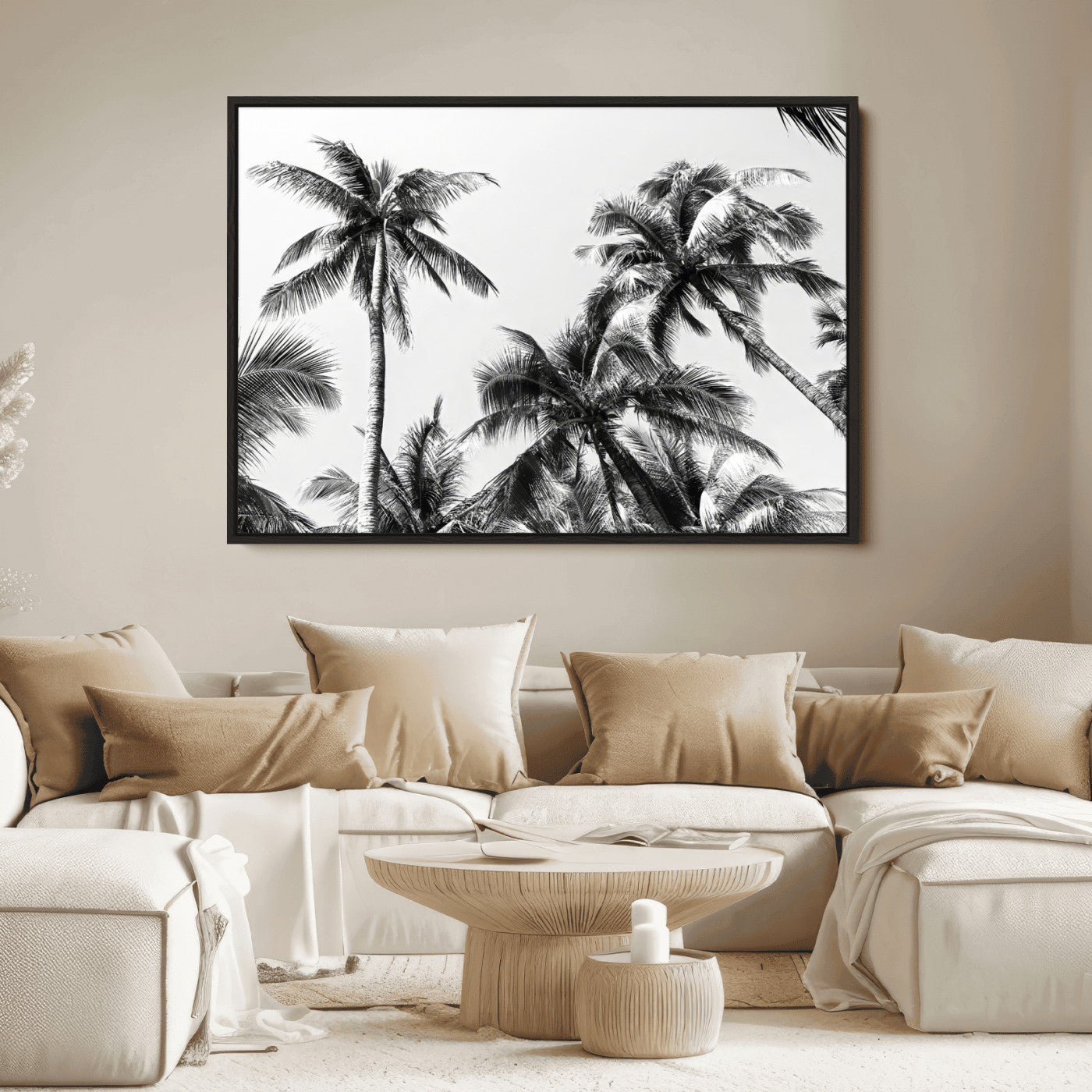 46641801-MGV-FC-36X24_Black-Palm Tree Wall Art Canvas Print, Framed Black White Tropics Art Picture Print, Monochrome Palms Perfect Modern Tropical Minimalist