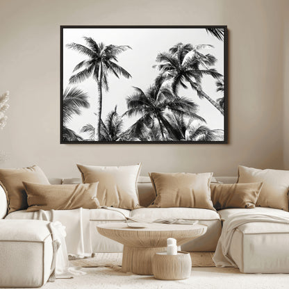 46641801-MGV-FC-36X24_Black-Palm Tree Wall Art Canvas Print, Framed Black White Tropics Art Picture Print, Monochrome Palms Perfect Modern Tropical Minimalist