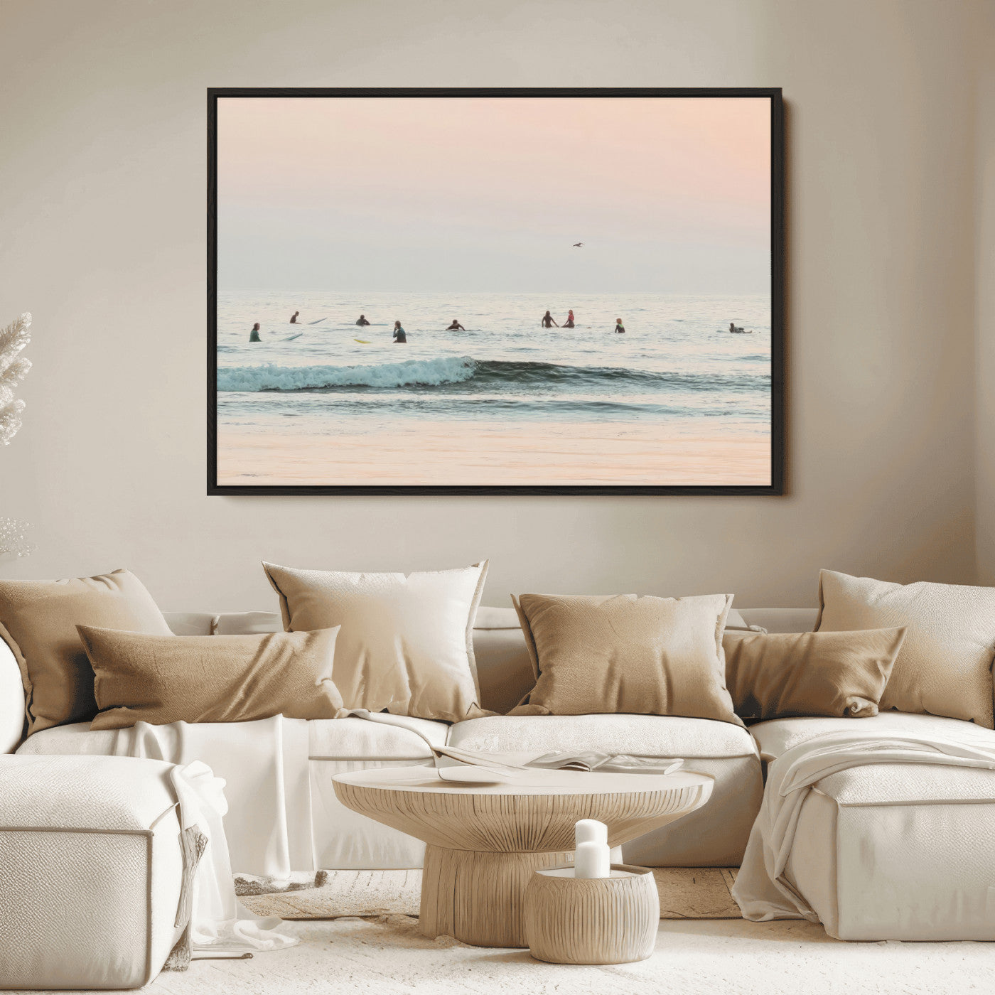 98888919-MGV-FC-36X24_Black-Pastel Ocean Wall Art Canvas Print, Framed Soft Sunset Swimming Art Picture Print, Calm Sea Horizon Perfect Soft Coastal