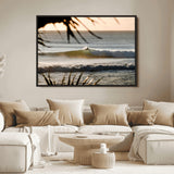 24896468-MGV-FC-36X24_Black-Sunset Surf Wall Art Canvas Print, Framed Golden Waves Art Picture Print, Tropical Ocean Perfect Tropical Boho Decor Artwork