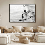 19875284-MGV-FC-36X24_Black-Surfer Waves Wall Art Canvas Print, Framed Black White Surf Art Picture Print, Monochrome Ocean Perfect Modern Coastal Decor