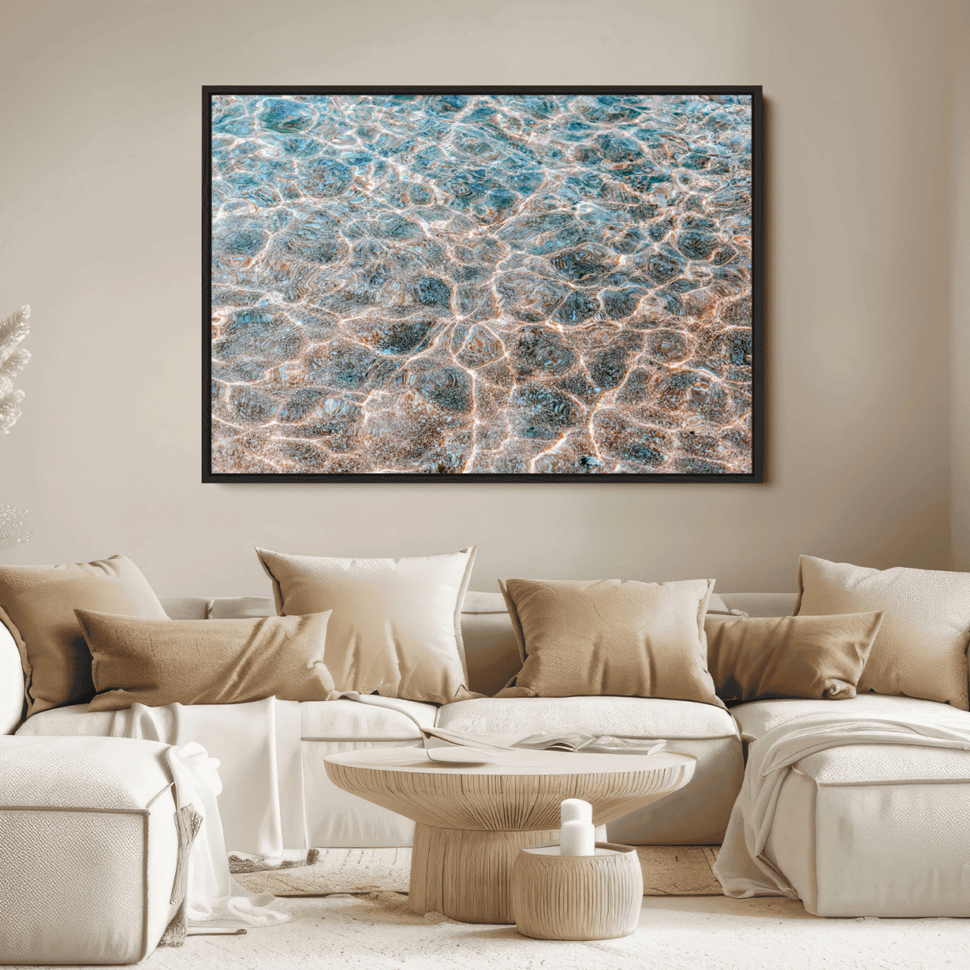 26580287-MGV-FC-36X24_Black-Clear Water Wall Art Canvas Print, Framed Sunlit Ripples Art Picture Print, Ocean Texture Perfect Modern Coastal Decor Artwork