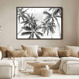 62113786-MGV-FC-36X24_Black-Black White Palm Wall Art Canvas Print, Framed Monochrome Tropics Art Picture Print, Minimalist Beach Perfect Coastal Minimalist
