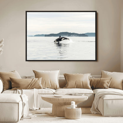 10157174-MGV-FC-36X24_Black-Orca Whale Wall Art Canvas Print, Framed Black White Whale Art Picture Print, Minimalist Ocean Perfect Coastal Minimalist Decor