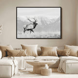 62278753-MGV-FC-36X24_Black-Monochrome Elk Wall Art Canvas Print, Framed Mountain Wildlife Art Picture Print, Rustic Nature Perfect Rustic Minimalist Decor