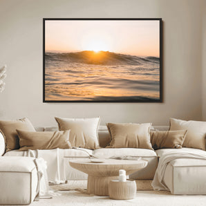 16973771-MGV-FC-36X24_Black-Calm Water Wall Art Canvas Print, Framed Sunset Waves Art Picture Print, Coastal Warmth Perfect Warm Minimalist Decor Artwork