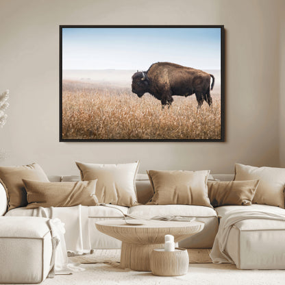 99620201-MGV-FC-36X24_Black-Wild Bison Wall Art Canvas Print, Framed Bison in Prairie Art Picture Print, Rustic Western Perfect Rustic Western Decor Artwork