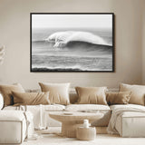 42544082-MGV-FC-36X24_Black-Monochrome Seascape Wall Art Canvas Print, Framed Surf Wave Art Picture Print, Minimalist Ocean Perfect Moody Coastal Decor