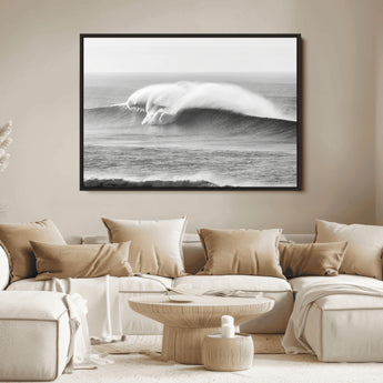 42544082-MGV-FC-36X24_Black-Monochrome Seascape Wall Art Canvas Print, Framed Surf Wave Art Picture Print, Minimalist Ocean Perfect Moody Coastal Decor