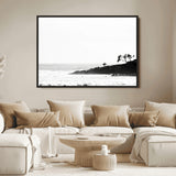 40875891-MGV-FC-36X24_Black-SurferCliffs Wall Art Canvas Print, Framed Black White Beach Art Picture Print, Ocean Waves Perfect Minimalist Coastal Decor