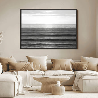 47305203-MGV-FC-36X24_Black-Monochrome Ocean Wall Art Canvas Print, Framed Moody Ocean Art Picture Print, Calm Ocean Perfect Minimalist Coastal Decor Artwork