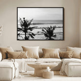 17508038-MGV-FC-36X24_Black-Tropical Coastline Wall Art Canvas Print, Framed Palm Trees Art Picture Print, Ocean Waves Perfect Minimalist Coastal Decor