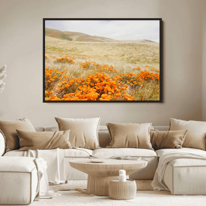 28972262-MGV-FC-36X24_Black-Golden Wildflowers Wall Art Canvas Print, Framed Hills Bloom Art Picture Print, Poppy Meadow Perfect Rustic Nature Decor Artwork