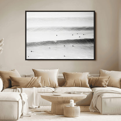 54291445-MGV-FC-36X24_Black-Black White Ocean Wall Art Canvas Print, Framed Coastal Sport Art Picture Print, Ocean Culture Perfect Minimalist Coastal Decor