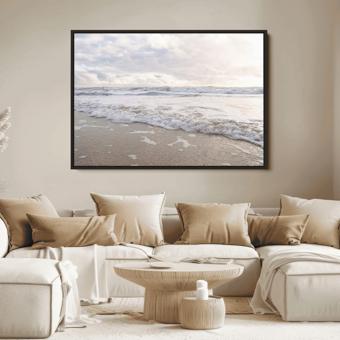 70596264-MGV-FC-36X24_Black-Ocean Waves Wall Art Canvas Print, Framed Coastal Shoreline Art Picture Print, Sea Foam Perfect Coastal Minimalist Decor Artwork