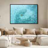 43671474-MGV-FC-36X24_Black-Fish Swarm Wall Art Canvas Print, Framed Marine Life Art Picture Print, Shark Aerial Perfect Wildlife Coastal Decor Artwork