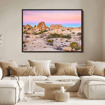 96167137-MGV-FC-36X24_Black-Vibrant Sunset Sky Wall Art Canvas Print, Framed Joshua Tree Art Picture Print, Rugged Terrain Perfect Southwestern Boho Decor