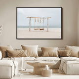 68327283-MGV-FC-36X24_Black-Beach Swing Wall Art Canvas Print, Framed Quiet Beach Art Picture Print, Calm Shoreline Perfect Bohemian Coastal Decor Artwork