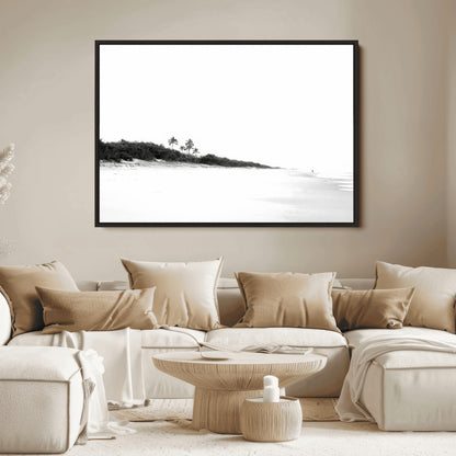 29611516-MGV-FC-36X24_Black-Black White Beach Wall Art Canvas Print, Framed Palm Trees Art Picture Print, Monochrome Tropical Perfect Minimalist Coastal Decor