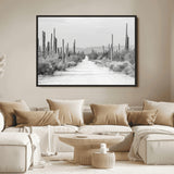 35537313-MGV-FC-36X24_Black-Monochrome Desert Wall Art Canvas Print, Framed Cactus Path Art Picture Print, Southwestern Landscape Perfect Southwestern