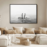 26667396-MGV-FC-36X24_Black-Black White Ocean Wall Art Canvas Print, Framed Monochrome Water Art Picture Print, Diving into Water Perfect Minimalist Aquatic
