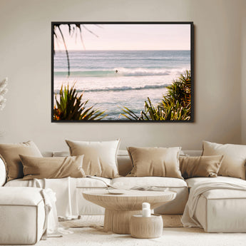 23287092-MGV-FC-36X24_Black-Ocean Surfer Wall Art Canvas Print, Framed Coastal Surf Art Picture Print, Tropical Beach Perfect Tropical Coastal Decor Artwork