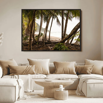 92093951-MGV-FC-36X24_Black-Tropical Jungle Wall Art Canvas Print, Framed Palm Tree Forest Art Picture Print, Coastal Escape Perfect Jungle Retreat Decor