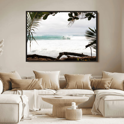 50382104-MGV-FC-36X24_Black-Tropical Surf Wall Art Canvas Print, Framed Palm Tree View Art Picture Print, Beach House Art Perfect Boho Coastal Decor Artwork