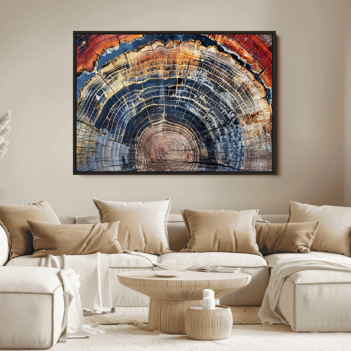 38987581-MGV-FC-36X24_Black-Tree Ring Art Wall Art Canvas Print, Framed Rustic Wall Decor Art Picture Print, Nature Grain Print Perfect Modern Rustic Decor