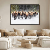22695857-MGV-FC-36X24_Black-Bison Herd Scene Wall Art Canvas Print, Framed Western Wildlife Art Picture Print, Rustic Animal Art Perfect Rustic Lodge Decor