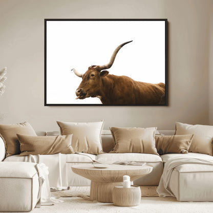 62566114-MGV-FC-36X24_Black-Longhorn Cow Art Wall Art Canvas Print, Framed Rustic Animal Decor Art Picture Print, Texas Bull Photo Perfect Rustic Farmhouse