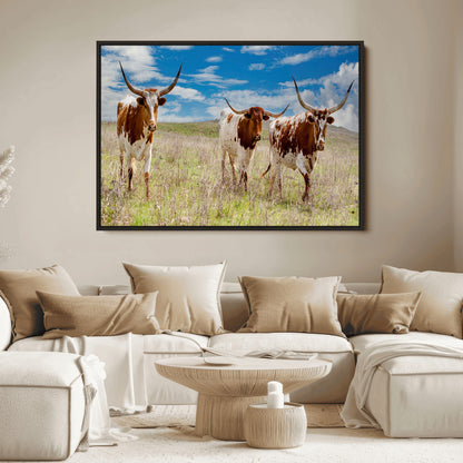 58099948-MGV-FC-36X24_Black-Texas Longhorn Wall Art Canvas Print, Framed Western Decor Art Picture Print, Rustic Farmhouse Perfect Western Farmhouse Decor