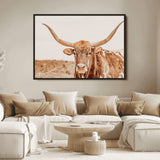 74406977-MGV-FC-36X24_Black-Longhorn Bull Decor Wall Art Canvas Print, Framed Western Cow Theme Art Picture Print, Rustic Farmhouse Wall Perfect Neutral
