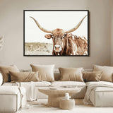 98924580-MGV-FC-36X24_Black-Texas Longhorn Bull Wall Art Canvas Print, Framed Rustic Farmhouse Decor Art Picture Print, Western Animal Theme Perfect Rustic