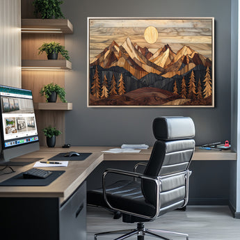 39116082-MGV-CV-36X24-Wood Mountain Landscape Wall Art Canvas Print, Framed Sunset Hills Art Picture Print, Abstract Nature Perfect Boho Decor Artwork