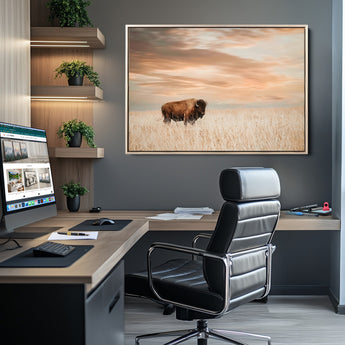 87282289-MGV-CV-36X24-Bison Wall Art Canvas Print, Framed Buffalo Art Picture Print, Western Prairie Perfect Rustic Decor Artwork