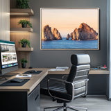 72996116-MGV-CV-36X24-El Arco Wall Art Canvas Print, Framed Cabo Rocks Art Picture Print, Ocean Arch Perfect Golden Coastal Landmark Decor Artwork