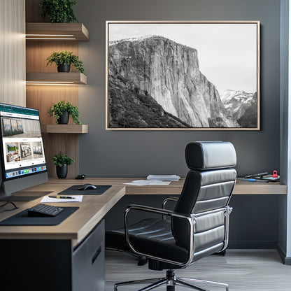 39393420-MGV-CV-36X24-El Capitan Wall Art Canvas Print, Framed Yosemite Cliff Art Picture Print, Monochrome Mountain Perfect Monochrome Sierra Decor