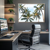 87247012-MGV-CV-36X24-Skyward Palm Trees Wall Art Canvas Print, Framed Tropical Sky Art Picture Print, Coconut Palm Perfect Tropical Skyview Decor