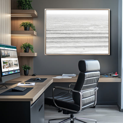 66534476-MGV-CV-36X24-Lone Surfer Wall Art Canvas Print, Framed Ocean Waves Art Picture Print, Minimal Sea Perfect Minimal Coastal Decor Artwork