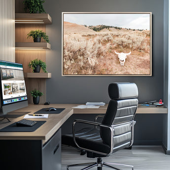 97234735-MGV-CV-36X24-Rustic Bones Wall Art Canvas Print, Framed Desert Sage Art Picture Print, Prairie Skull Perfect Minimal Rustic Decor Artwork