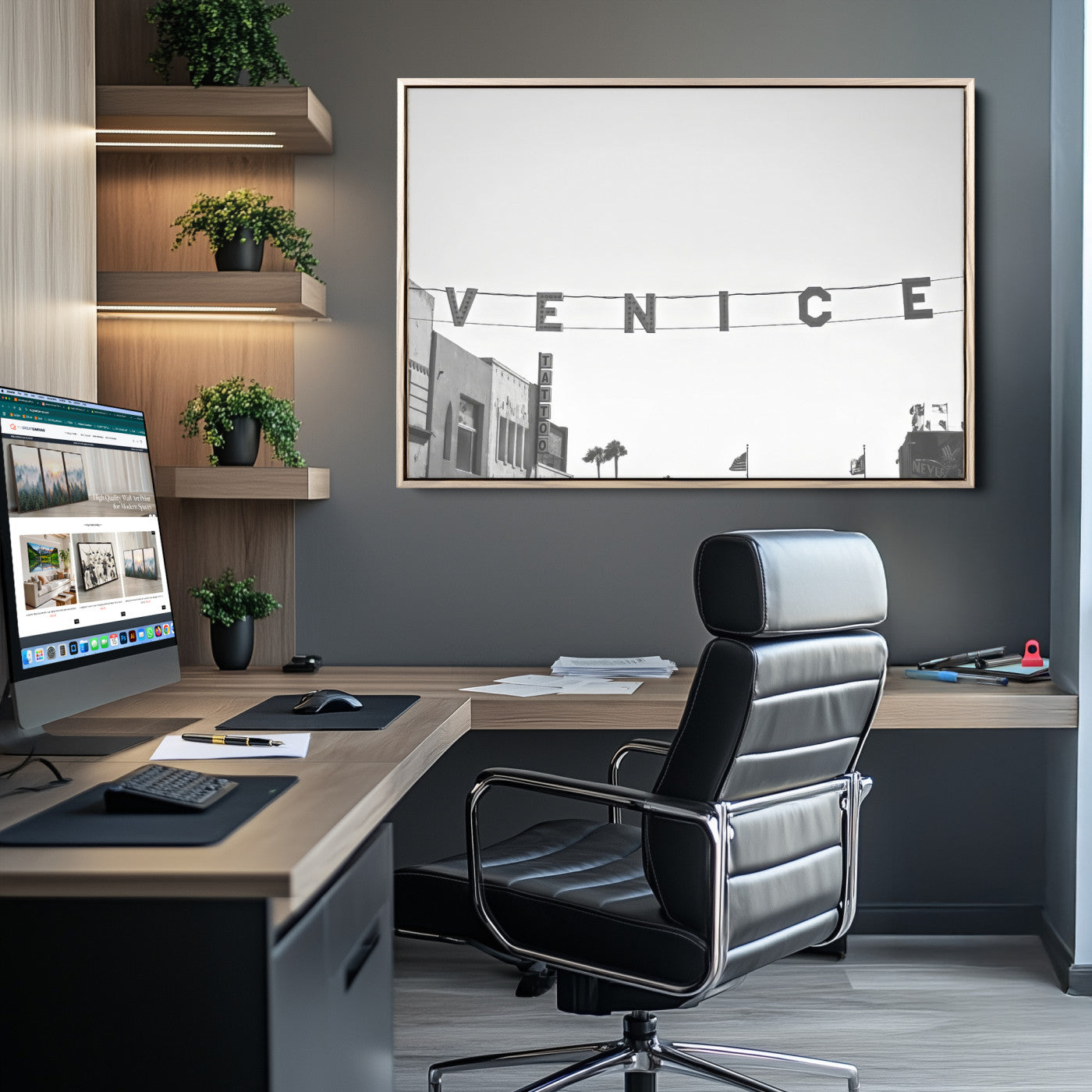 68254589-MGV-CV-36X24-Venice Sign Wall Art Canvas Print, Framed Venice Letters Art Picture Print, Los Angeles Perfect Minimalist Urban Decor Artwork