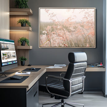 79164340-MGV-CV-36X24-Pastel Grasses Wall Art Canvas Print, Framed Soft Meadow Art Picture Print, Field in Breeze Perfect Pastel Minimal Decor Artwork