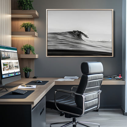 24029476-MGV-CV-36X24-Black Wave Wall Art Canvas Print, Framed Abstract Surf Art Picture Print, Minimalist Ocean Perfect Minimalist Coastal Decor