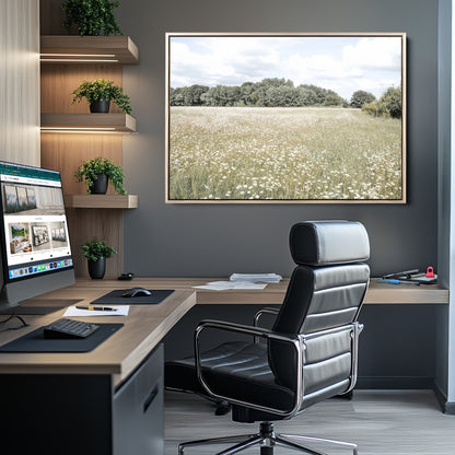 43258946-MGV-CV-36X24-Daisy Field Wall Art Canvas Print, Framed Pastel Flower Art Picture Print, Meadow Bloom Perfect Scandinavian Minimalist Decor