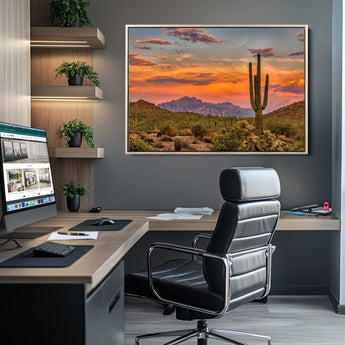 25332783-MGV-CV-36X24-Saguaro Cactus Wall Art Canvas Print, Framed Arizona Sunset Art Picture Print, Sonoran Desert Perfect Southwestern Boho Decor
