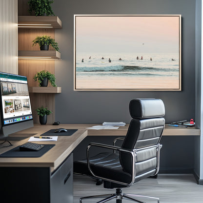 98888919-MGV-CV-36X24-Pastel Ocean Wall Art Canvas Print, Framed Soft Sunset Swimming Art Picture Print, Calm Sea Horizon Perfect Soft Coastal