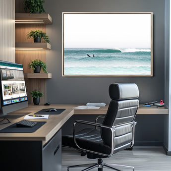 56345117-MGV-CV-36X24-Minimalist Surfing Wall Art Canvas Print, Framed Ocean Waves Art Picture Print, Soft Ocean Perfect Minimalist Coastal Decor